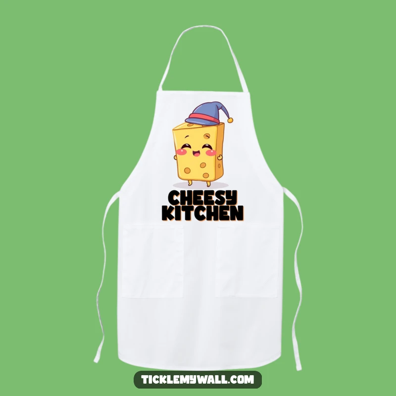 Funny Cheese Hat Apron: Giggling Cheese Slice Tries Tiny Hat, Kitchen Funny Gift