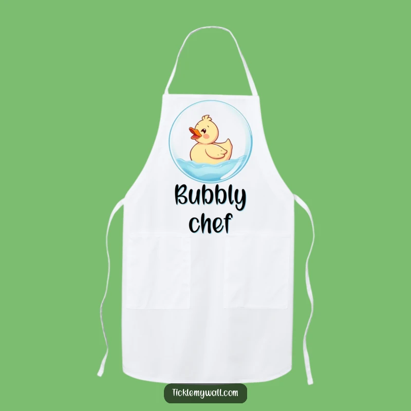 Funny Rubber Ducky Bubble Apron: Delighted Ducky Rides Giant Bubble, Kitchen Funny Gift