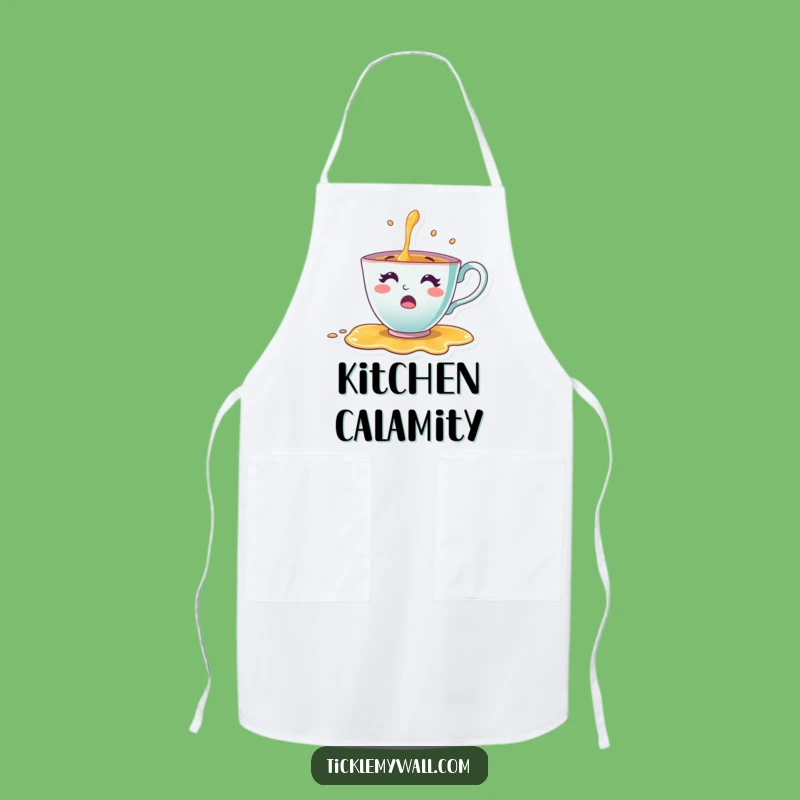 Funny Teacup Surprise Apron: Cheerful Character Spills Tea, Kitchen Funny Gift