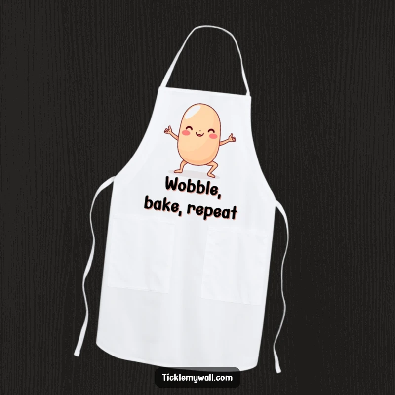 Funny Yoga Jelly Bean Apron: A wobbly jelly bean character in a yoga pose, ready for kitchen fun and laughter.