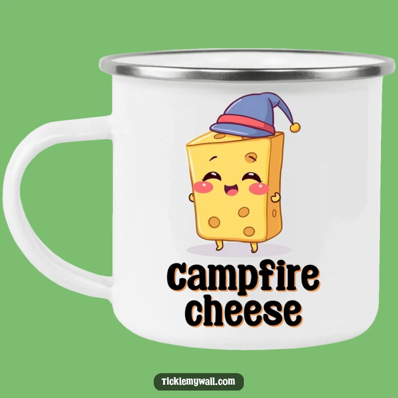 Adventure Funny Cheese Hat Camping Mug: Giggling Cheese Slice Tries Tiny Hat, Outdoor Funny Gift
