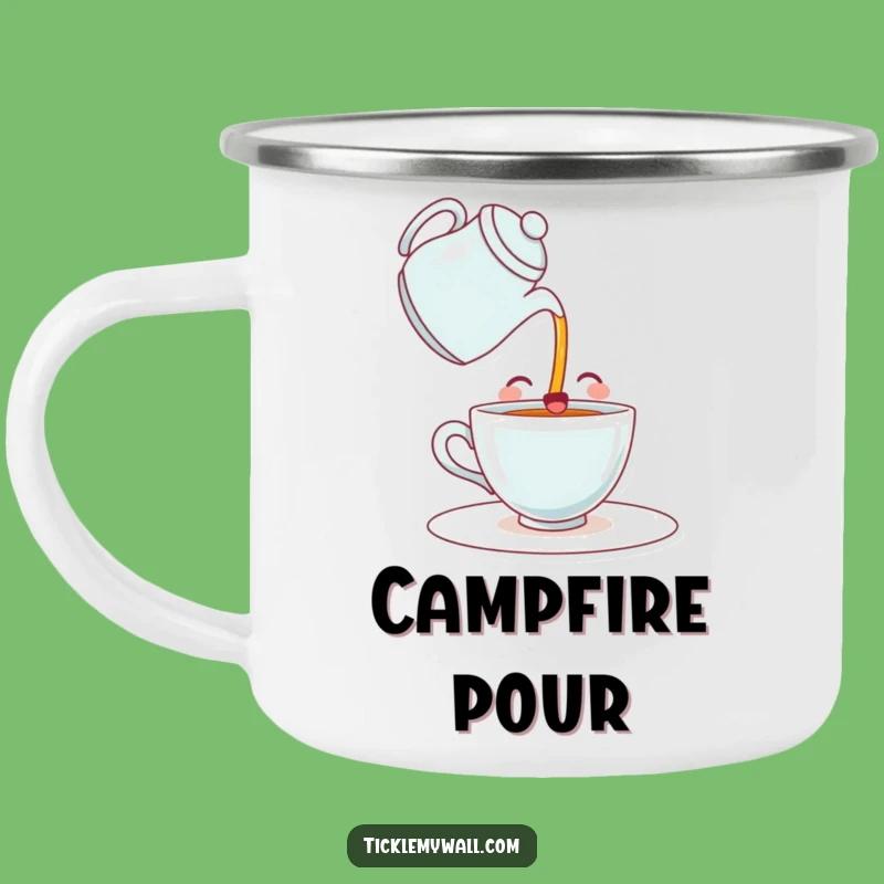 Funny Happy Teacup Camping Mug: Outdoor Brews & Self-Pouring Humor