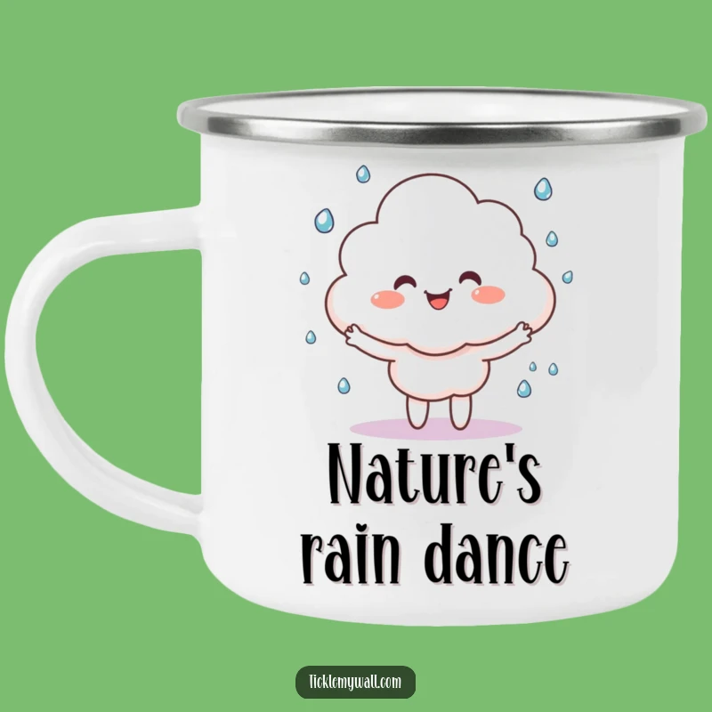 Funny Happy Cloud Camping Mug, Outdoor Rain Juggling Fun, Whimsical Travel Gift