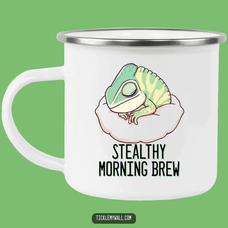 Funny Snoring Chameleon Pillow Camping Mug: Campfire Stories & Sleepy Vibes