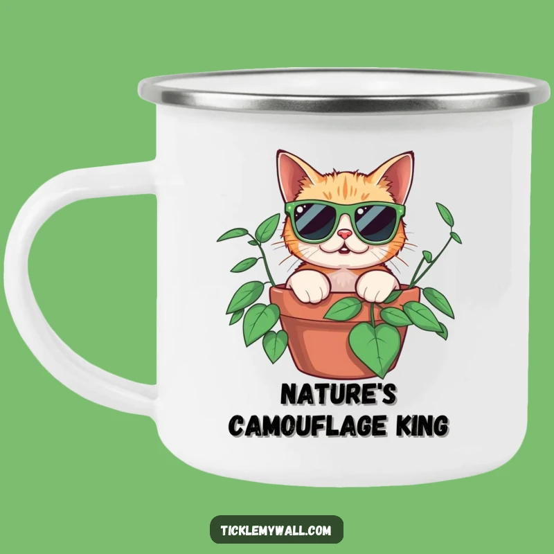 Funny Surprised Cat Camping Mug, Outdoor Plant Peek Adventure, Hilarious Travel Gift