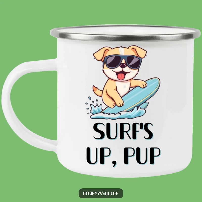 Funny Surfing Dog Camp Mug: Cool Canine Brews, Outdoor Funny Gift!