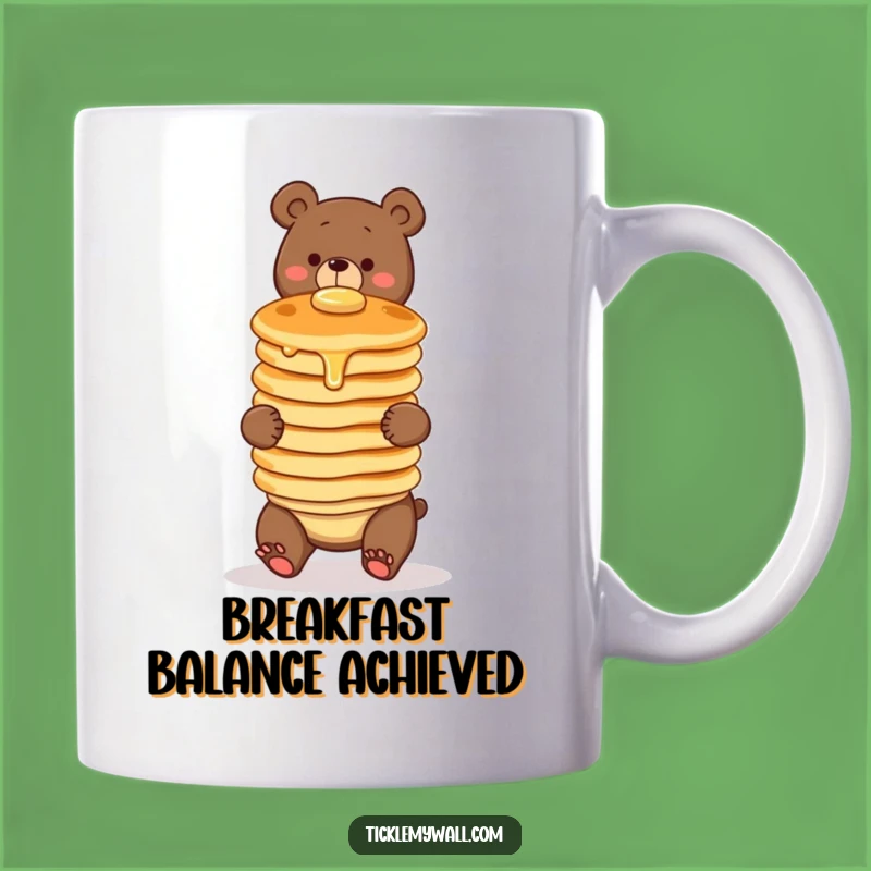 Funny Clumsy Bear Mug: Pancake Balancing Humor & Breakfast Gift