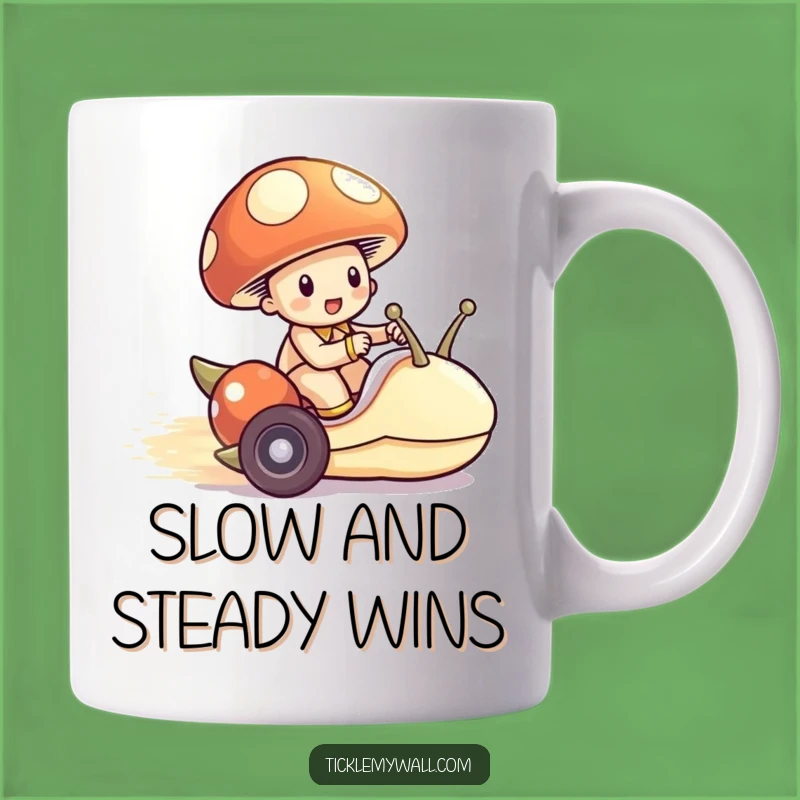 Funny Mushroom Snail Racer Mug: Hilarious Tiny Adventure Gift for Speed Lovers