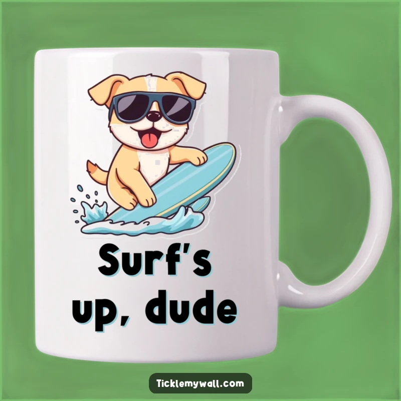 Funny Surfing Dog Cool Shades Mug: Pawsome Waves, Perfect Gift!