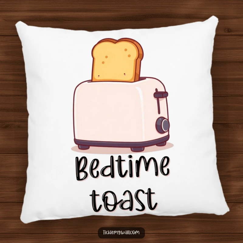 Funny pillow with toast popping out of a toaster too high. A soft, huggable, and humorously designed cushion.
