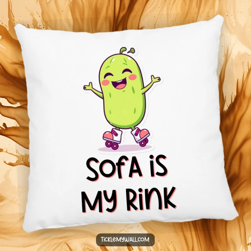 Funny Laughing Pickle Roller Skate Pillow: A laughing pickle on skates spins, offering funny comfort.