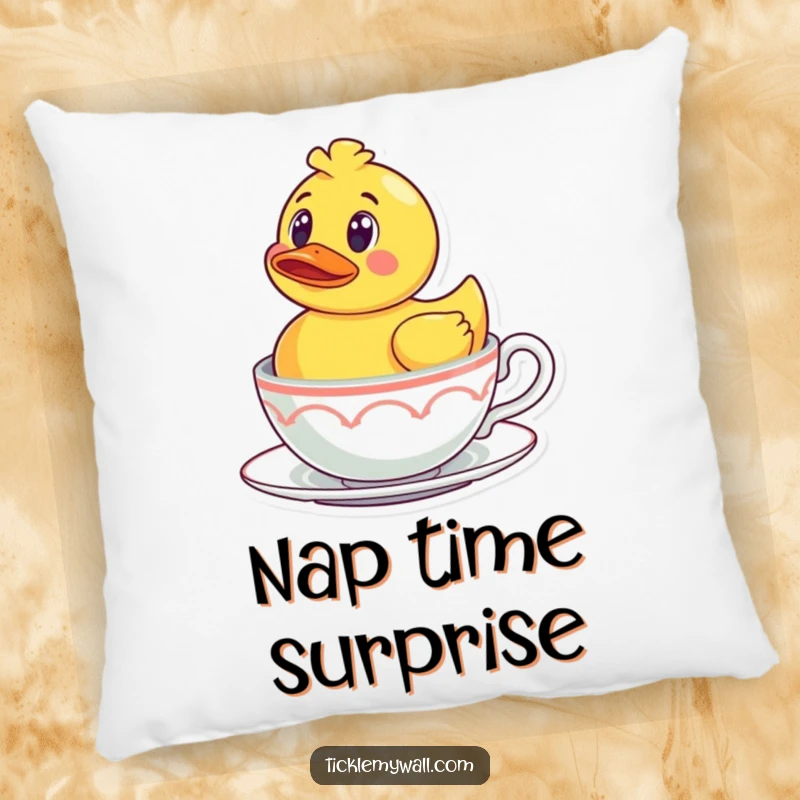Funny Rubber Ducky Teacup Pillow: A surprised rubber ducky floating in a teacup, a soft and humorous cushion.