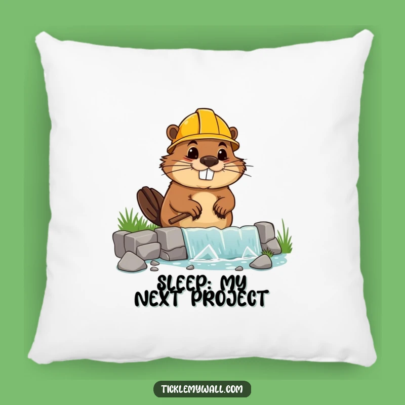 Funny Beaver Builder Pillow - Cozy Comfort with a Dam Funny Mishap!