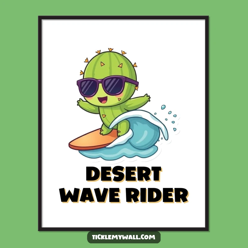 Funny Cactus Surfing Digital Art Print - Instant Desert Cool Vibes!