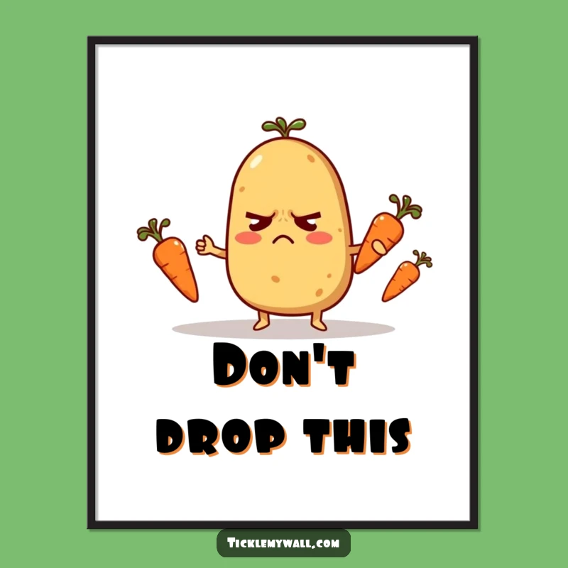 Funny Nervous Potato Digital Art: Juggling Veggie Printable, Hilarious Funny Gift