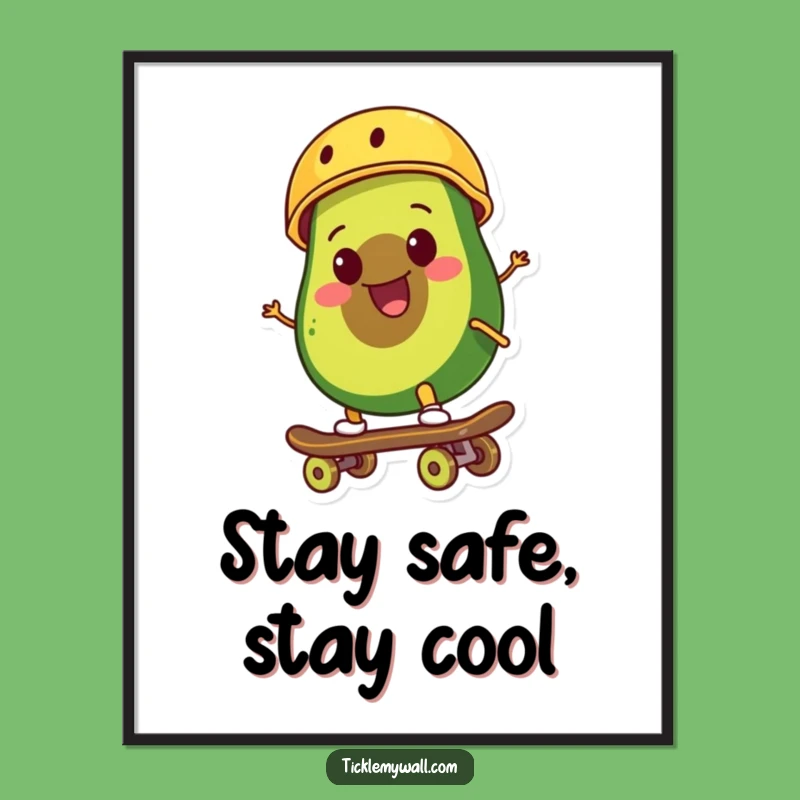 Funny Avocado Skateboarder Digital Art: Instant Cool Decor