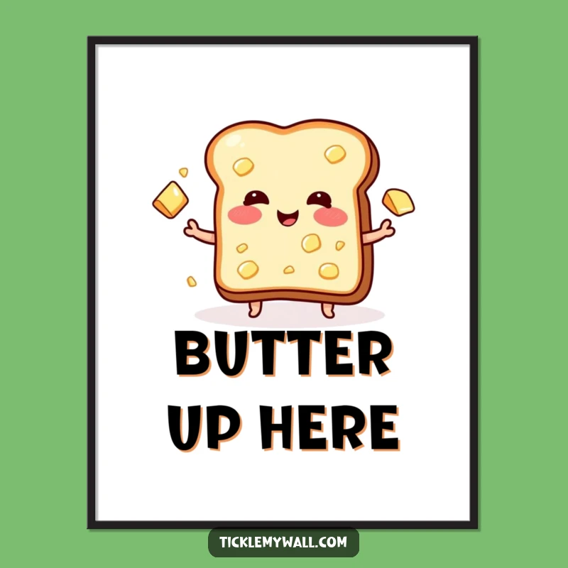 Funny Blushing Toast Butter Juggling Digital Print - Instant Whimsical Wall Art Gift