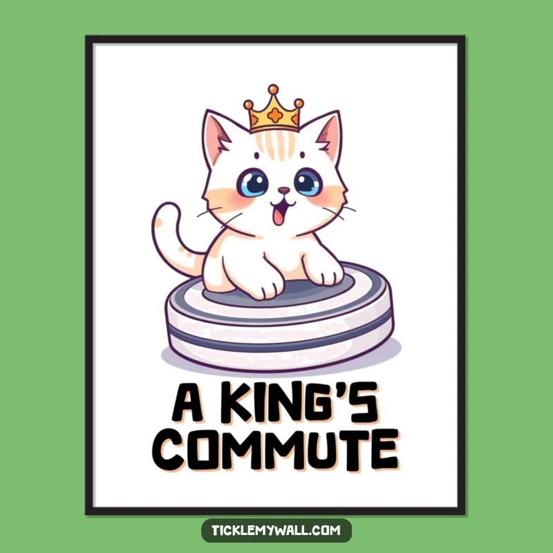 Funny Cat Crown Roomba Digital Print: Hilarious Art for Regal Decor