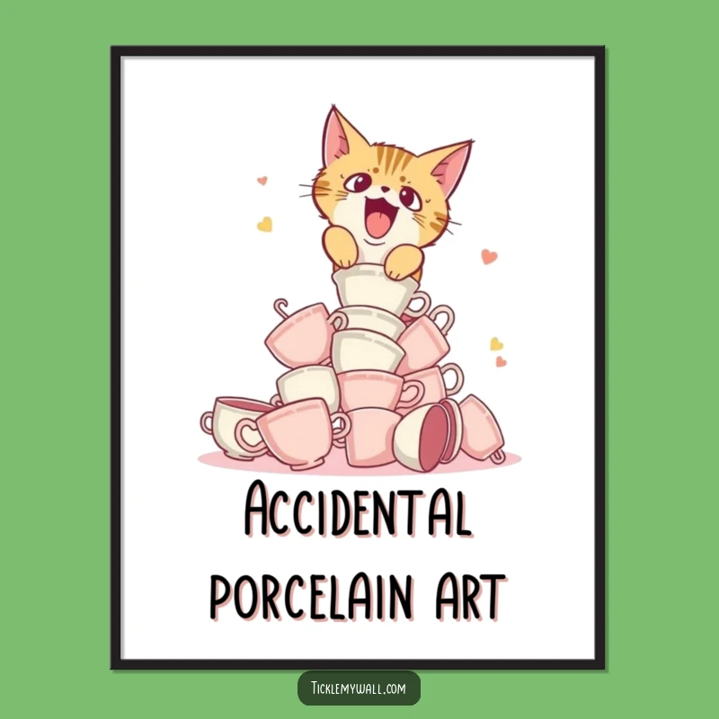 Funny Cat Teacup Digital Art - Instant Laughs for Your Walls!