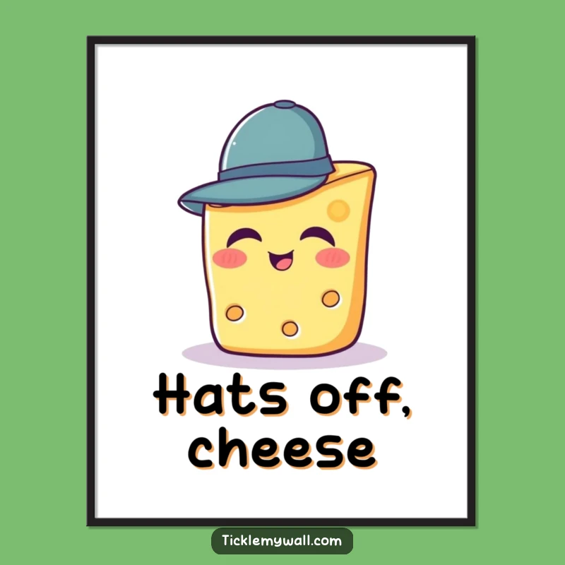 Funny Cheese Hat Art Print: Giggling Wedge Decor, Instant Funny Gift Idea