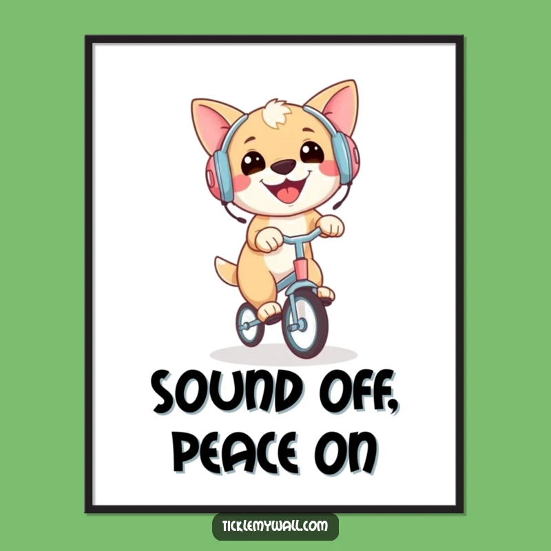 Funny Dog Unicycle Earmuffs Digital Print: Instant Joyful Wall Art Gift