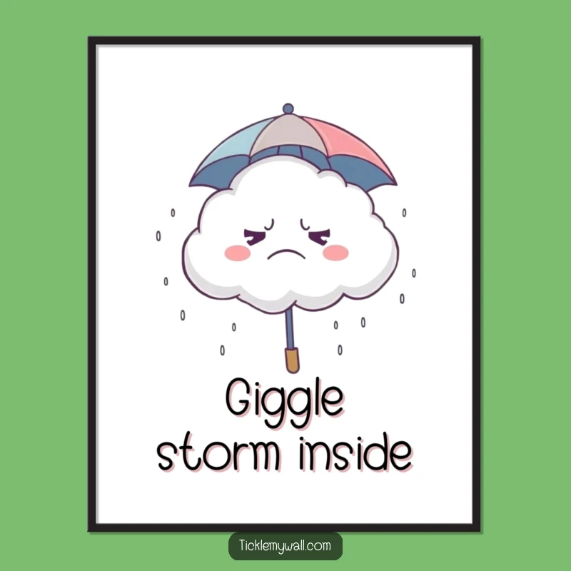 Funny Grumpy Cloud Giggle Digital Art: Whimsical Decor with Rainy Fun