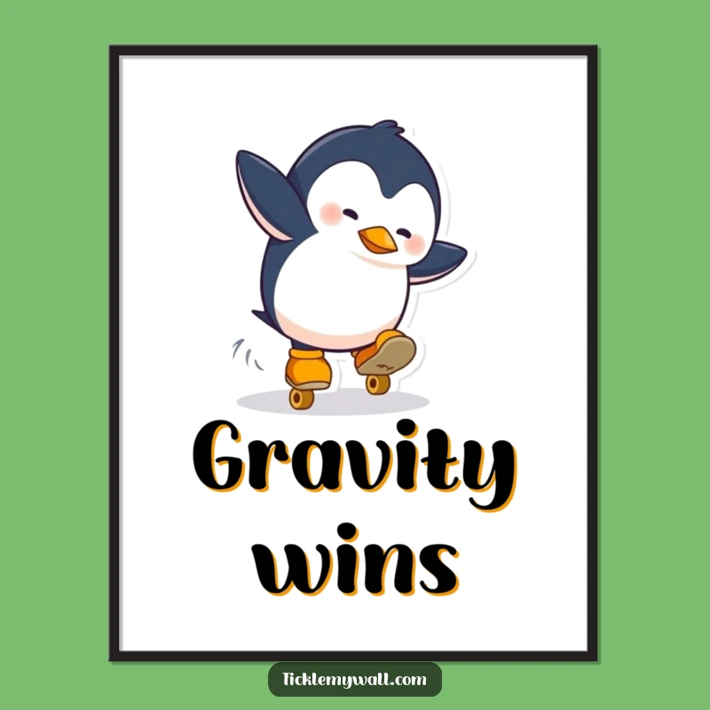 Funny Penguin Skate Digital Art: Hilarious Fall, Downloadable Funny Gift!