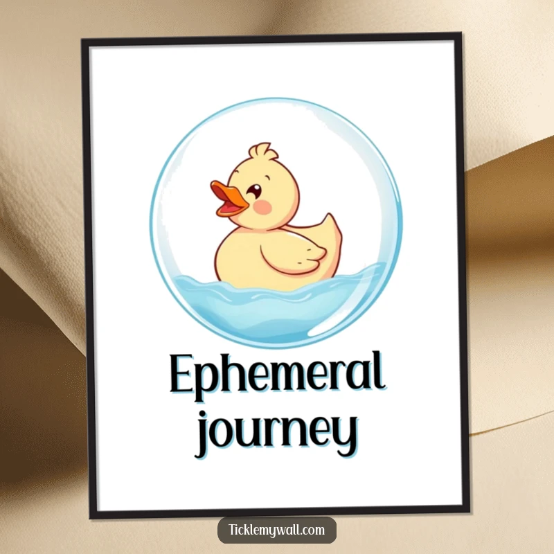 Funny Rubber Ducky Digital Art Print of a delighted ducky riding a giant bubble, perfect for instant cheerful wall decor.