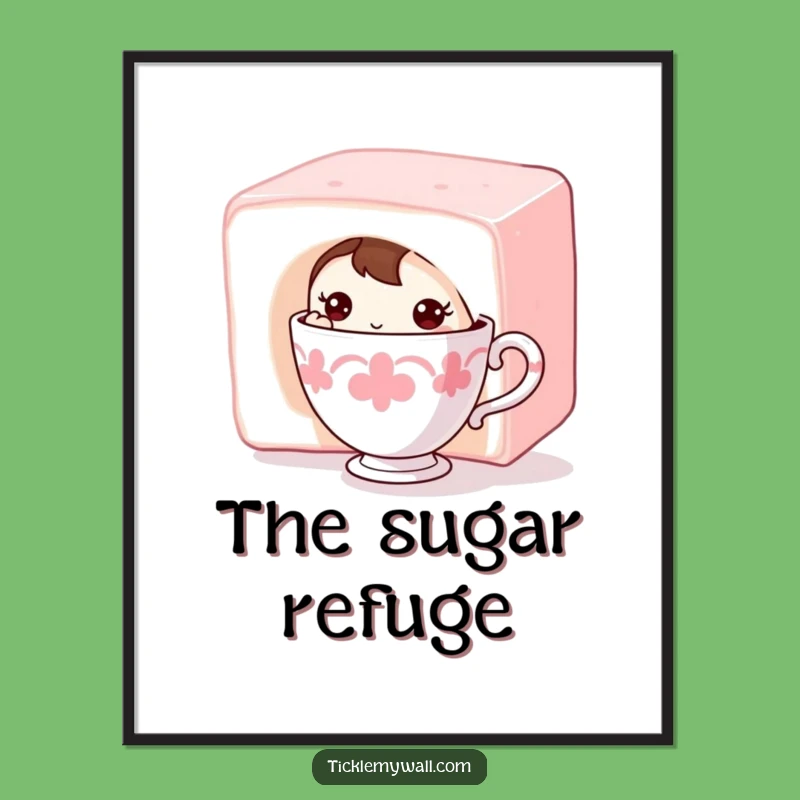 Funny Shy Teacup Digital Art Print Instant Sweet Decor