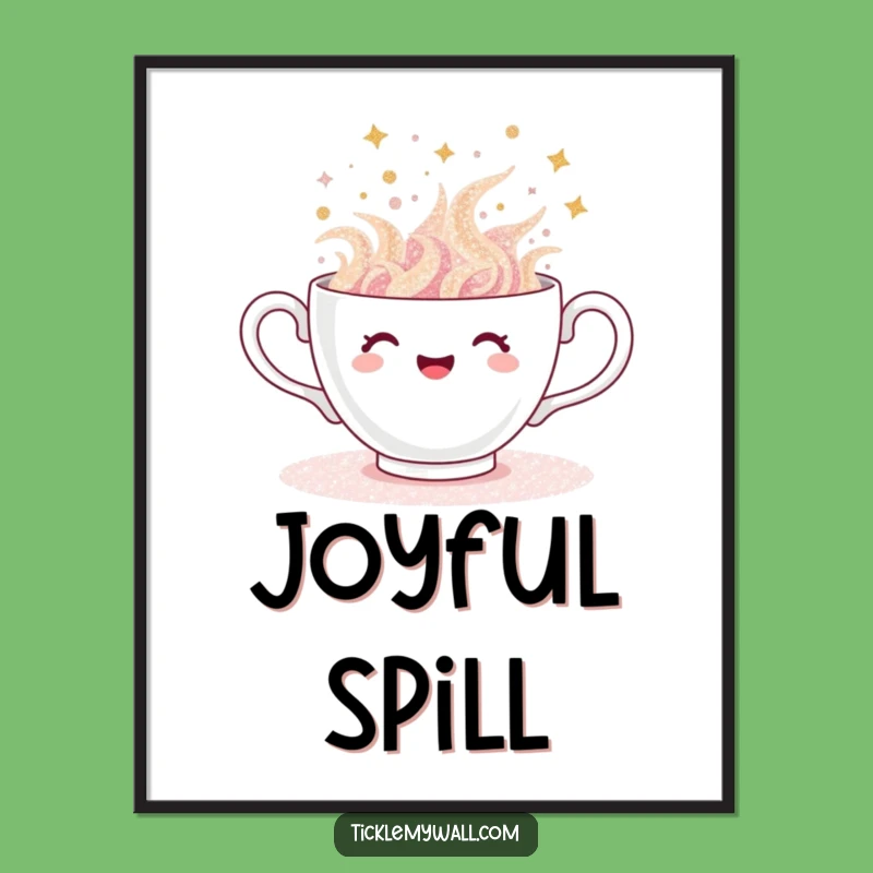 Funny Glitter Teacup Digital Art: Joyful Overflow, Instant Sparkle