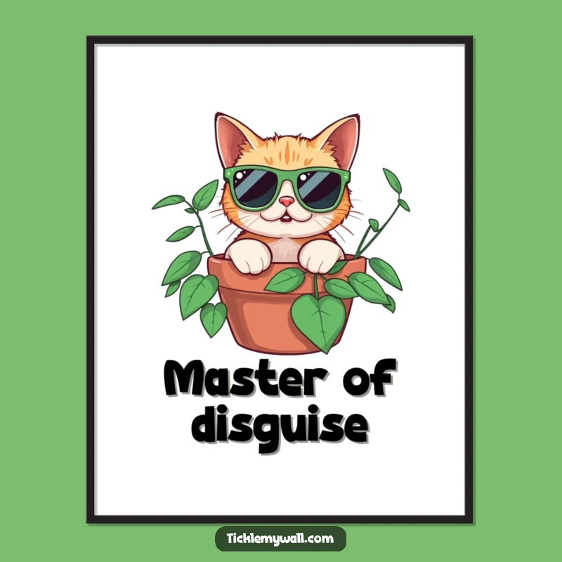 Funny Surprised Cat Digital Art, Instant Plant Peek Download, Hilarious Wall Decor