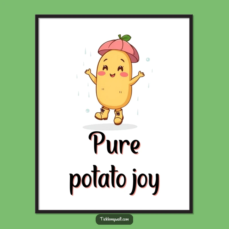 Funny Dancing Potato Boots Rain Digital Art: Instant Happy Decor!