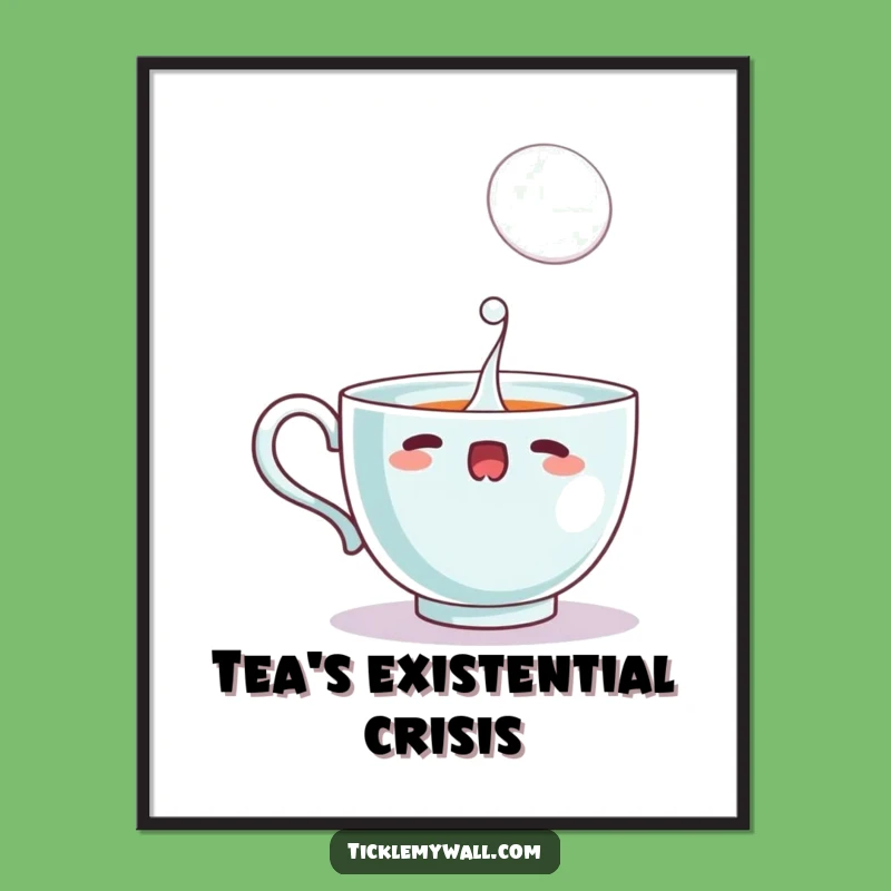 Funny Startled Teacup Digital Art, Instant Bubble Download, Hilarious Wall Decor