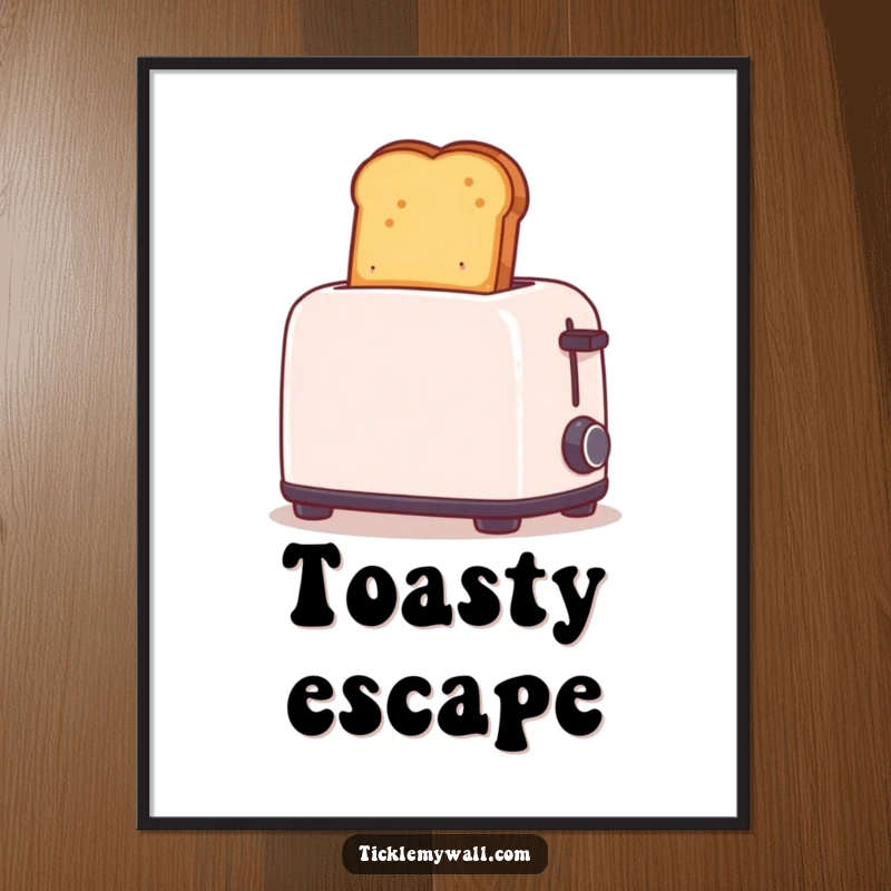 Funny digital art print of toast launching out of a toaster too high. High-resolution, downloadable art for humorous kitchen decor.