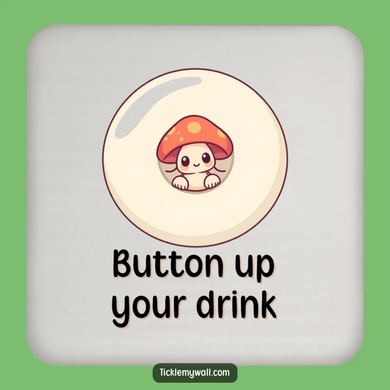 Funny Shy Mushroom Button Coaster - Cute & Humorous Drink Protector
