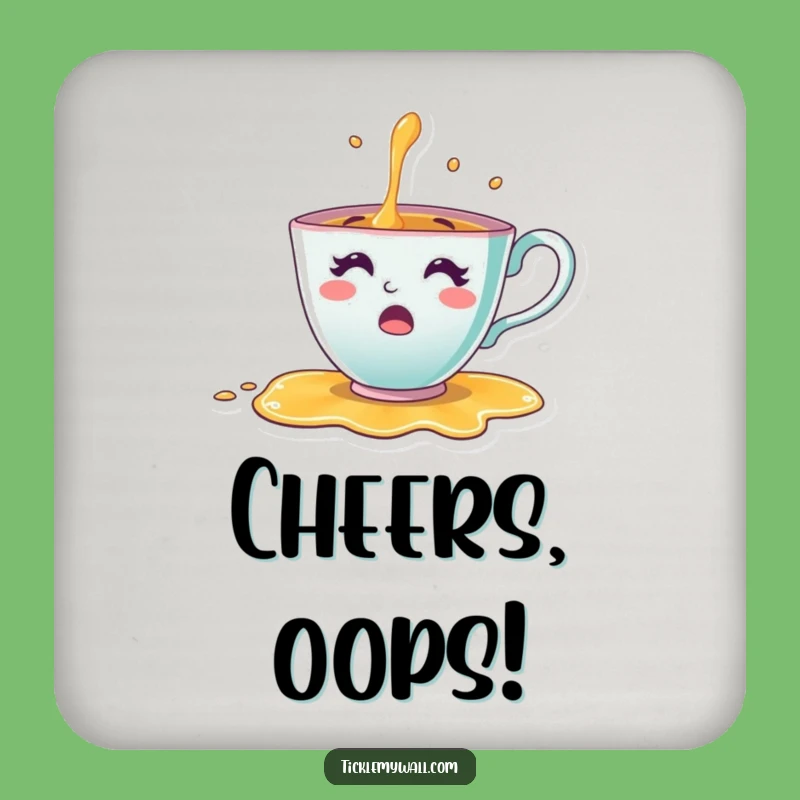 Funny Teacup Surprise Coaster: Cheerful Character Spills Tea, Protect Surfaces Funny Gift