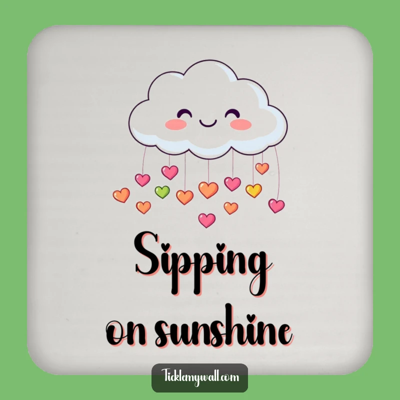 Funny Smiling Cloud Coasters: Raining Hearts, Joyful Table Decor, Perfect Gift