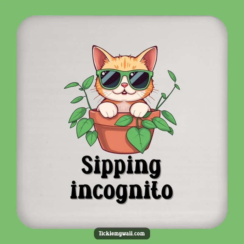 Funny Surprised Cat Coasters, Protect Surfaces Plant Peek, Set of Hilarious Gifts