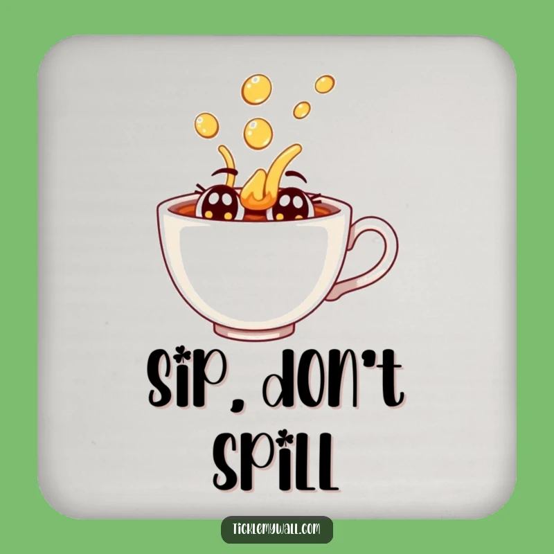 Funny Dramatic Teacup Spill Drink Coaster: Protect Surfaces with Flair