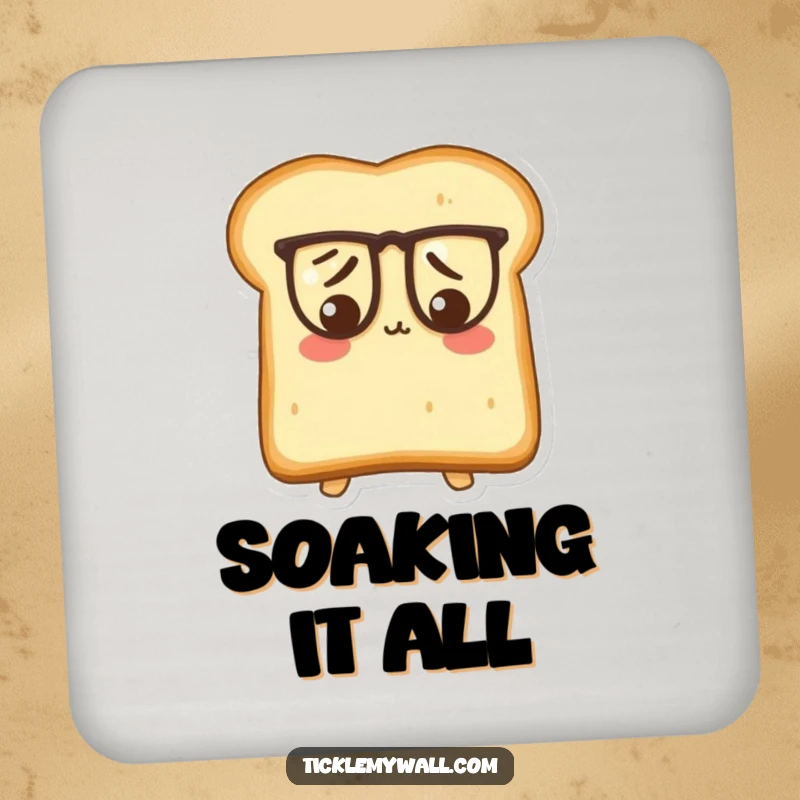Funny Puzzled Toast Coaster: A confused piece of toast wearing oversized spectacles, humorously protecting surfaces.