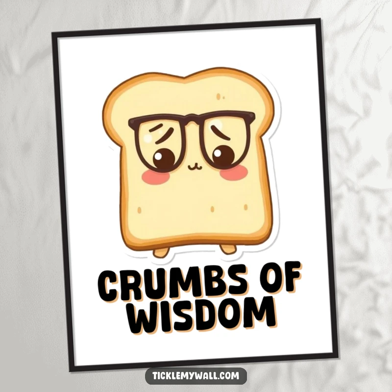 Funny Puzzled Toast Poster: A confused piece of toast wearing large spectacles, humorous and intelligent wall art.