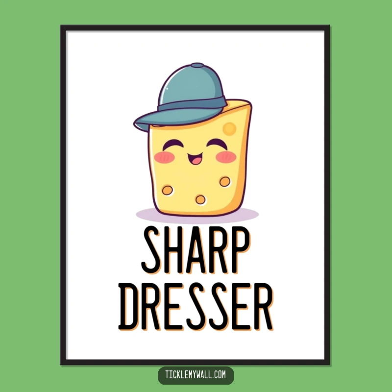 Funny Cheese Hat Poster: Giggling Wedge Art, Whimsical Funny Gift Decor