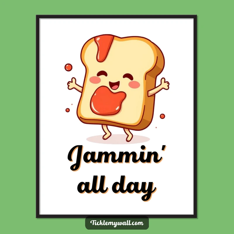 Funny Dancing Toast Poster, Jam Splatter Art, Whimsical Food Decor for Walls