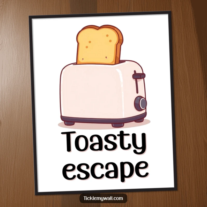 Funny poster art of toast launching itself too high from a toaster. A comical and dynamic illustration for food lovers.