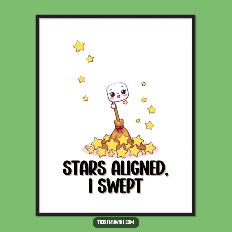 Funny Happy Broom Poster: Whimsical Star Art to Brighten Any Space