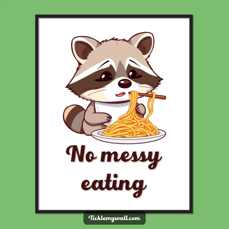 Funny Raccoon Spaghetti Poster: Hilarious Art for Kitchen Walls