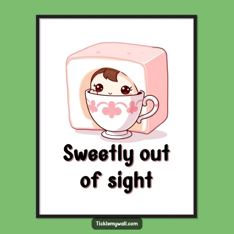 Funny Shy Teacup Poster Sweet Wall Art for a Calm Space