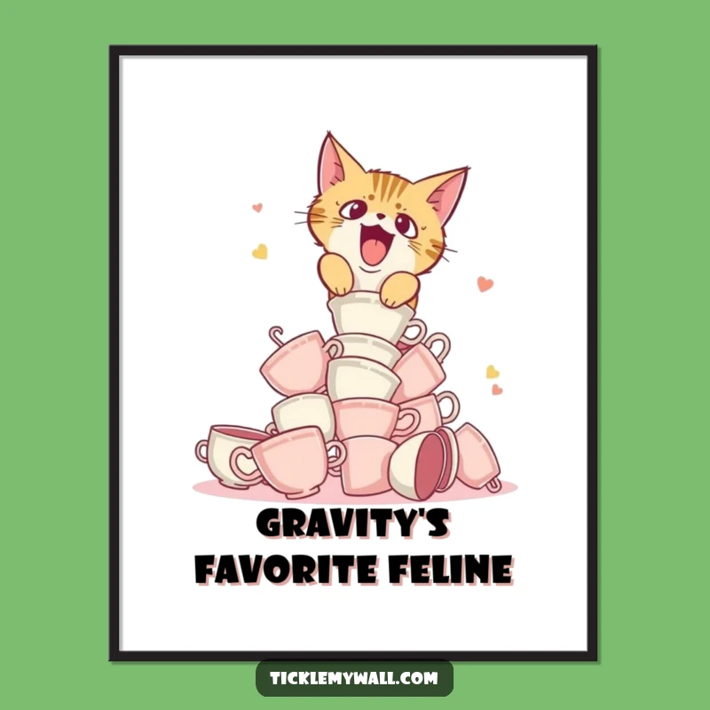 Funny Cat Teacup Art Print - Hilarious Decor for Cat Lovers' Homes!