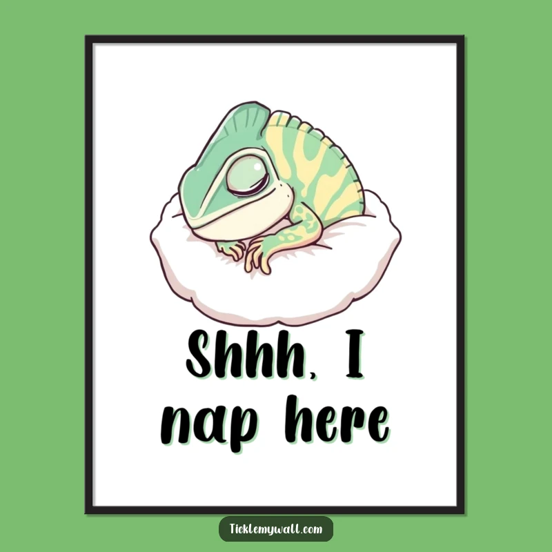 Funny Snoring Chameleon Pillow Poster: Hilarious Wall Art for a Comfy Vibe