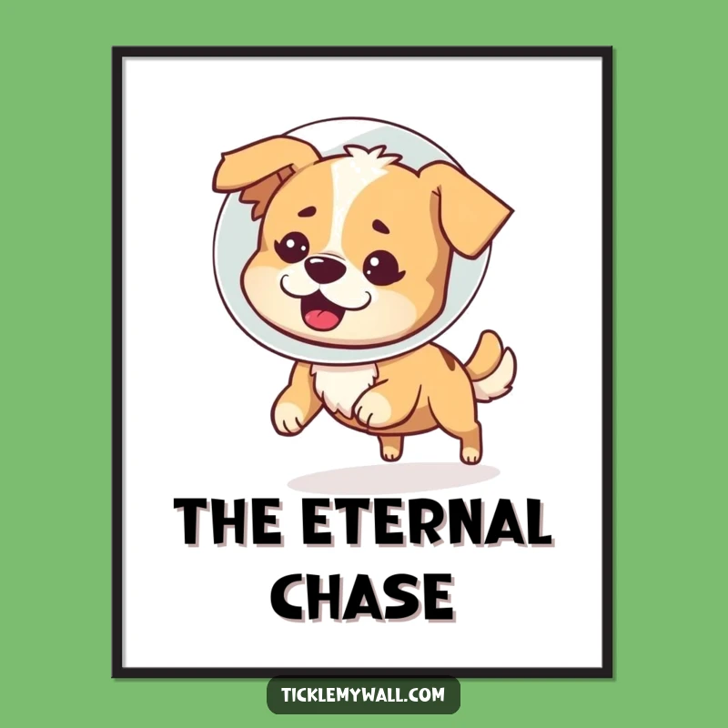 Funny Dog Cone Poster: Bewildered Pup Chasing Tail, Hilarious Wall Art Gift